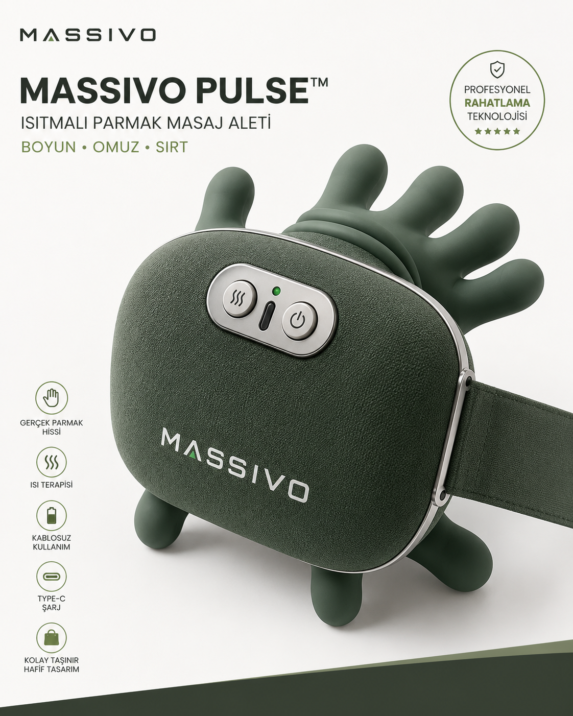MASSIVO Pulse™ Isıtmalı Boyun ve Omuz Masaj Aleti