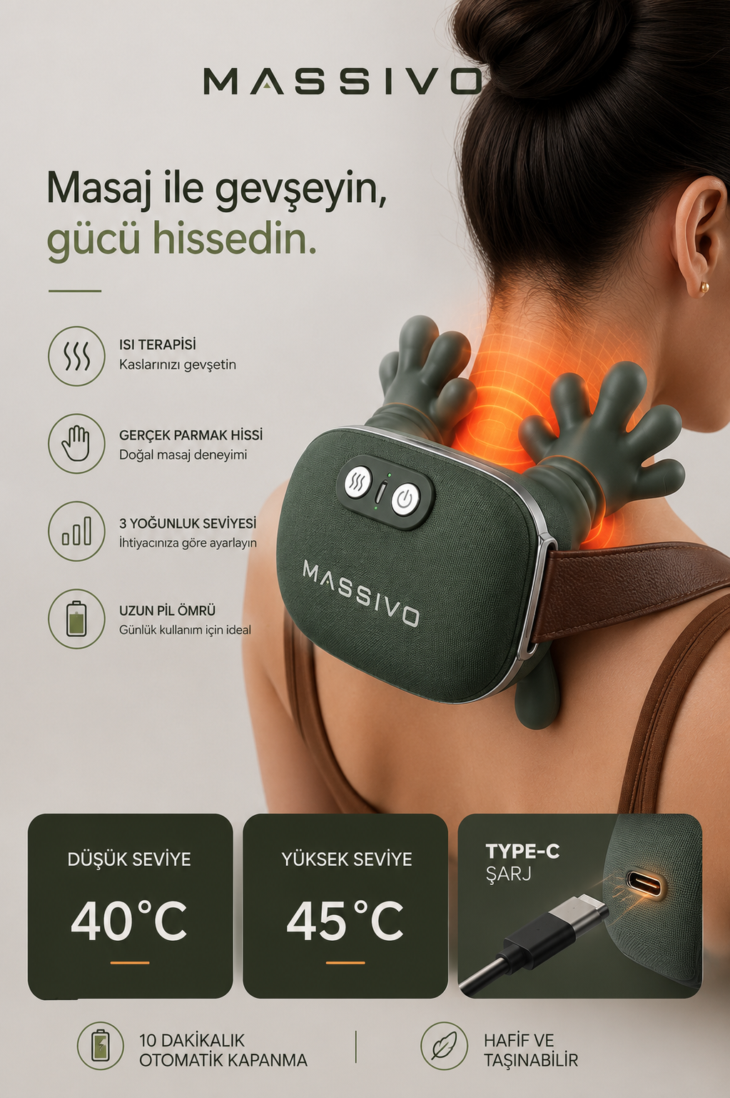 MASSIVO Pulse™ Isıtmalı Boyun ve Omuz Masaj Aleti